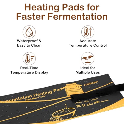 2-in-1 Kombucha Heating Wrap Set – Dual 5"x19" Fermentation Heateing Pads with Digital Thermostat for 1 Gallon Jars, Beer, Wine & Mead Brewing, 50W Waterproof Design - size: 10" x 19"