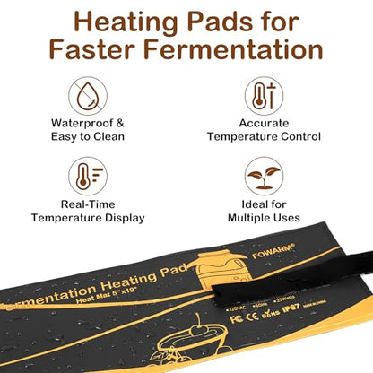 2-in-1 Kombucha Heating Wrap Set – Dual 5"x19" Fermentation Heateing Pads with Digital Thermostat for 1 Gallon Jars, Beer, Wine & Mead Brewing, 50W Waterproof Design - size: 10" x 19"