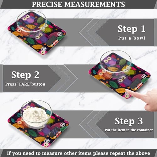 Food Scale Kitchen Scale for Baking Cooking Digital Food Weighing Measuring Scale Small Waterproof Electric Food Scale Black Owl and Leaves - color: Black Owl and Leaves