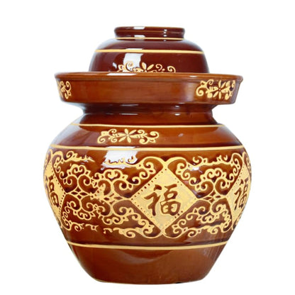 ULTECHNOVO Earthenware Pickle Jar 4lb Thickened Ceramic Chinese Kimchi Crock with Sealed Lid for Vegetable Fermenting and Sauerkraut Storage, Traditional Pottery Jar for Home Use