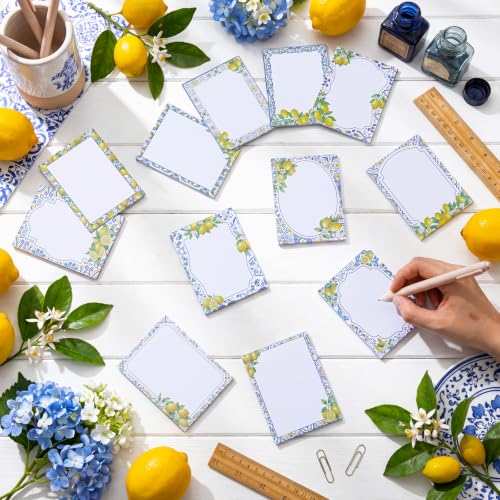 Chiisong 12 Pads Capri Lemon Sticky Notes 3 x 4 Inches Blue Tiles Yellow Adhesive Memo Pads Reminder Decor Mediterranean Amalfi Coast Notepads for Journal Office Summer Birthday Wedding Gifts - style: Capri Lemon