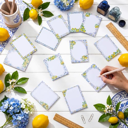 Chiisong 12 Pads Capri Lemon Sticky Notes 3 x 4 Inches Blue Tiles Yellow Adhesive Memo Pads Reminder Decor Mediterranean Amalfi Coast Notepads for Journal Office Summer Birthday Wedding Gifts - style: Capri Lemon