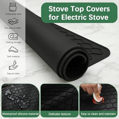 Stove Top Cover for Electric Stove - Food Grade Ceramic Stove top Cover, Silicone XXL Dish Drying Mat, Glass Cooktop Covers, Flat RV Range top Mats (Black, 27.5"X20") - color: Black, size: 27.5" x 20"
