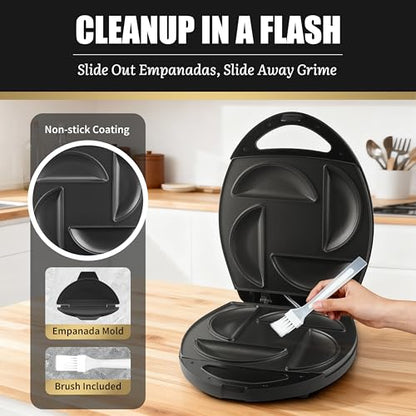 FineMade Electric Empanada Maker Machine with Press Mold, Large Dumpling Maker, Pierogi Maker Press Machine, Make 4 Psc of 6 Inches Large Empanadas, Jamaican Beef Patties,Calzones, Pocket Pies - style: Empanada maker