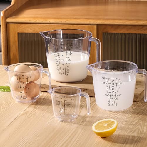 4Pcs Measuring Cups Sets,4 Sizes 150/300/600/1000ML,Liquid Measuring Cups For Kitchen BPA Free Plastic with Nozzle Handle Multiple Measurement Scales Thick (White)