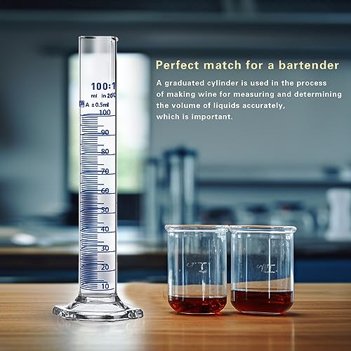 Thick Glass Graduated Cylinder Measuring Liquid Lab Hexagon Base Cylinders Come with Cylinder Brush (Glass, 100ML) - size: 100ml