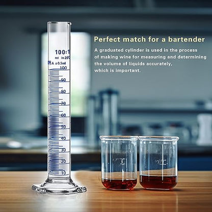 Thick Glass Graduated Cylinder Measuring Liquid Lab Hexagon Base Cylinders Come with Cylinder Brush (Glass, 100ML) - size: 100ml