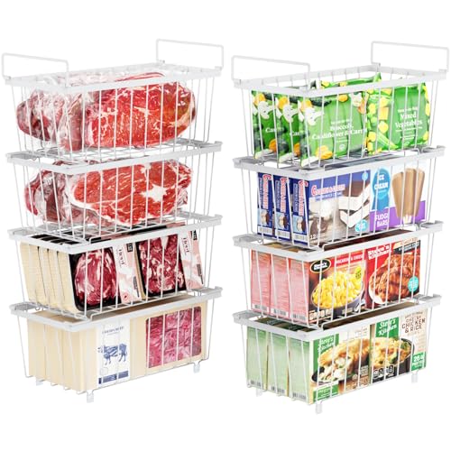iSPECLE Deep Freezer Organizer Bins - Fits 7 Cu.Ft Chest Freezer, 8 Pack Stackable Wire Baskets(14.7" Length), Heavy Duty Coated Freezer Organizer, Rust Resistant for Frozen Food Sorting, White - color: 8-Pack White