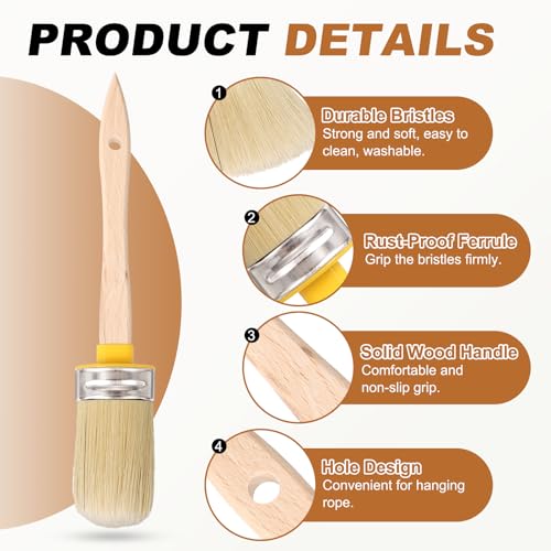 uxcell 5 Pcs Wax Paint Brushes, 2 x 1.2 Inch Chalk Stencil Brush, Oval PET Fiber Bristle with Wood Handle, Painting Tool for Furniture DIY Home Decor Art Crafts, Yellow - size: 2 x 1.2 Inch
