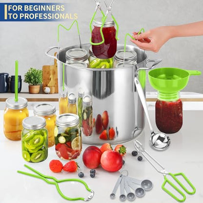Canning Supplies Starter Kit,Canning Kit for Beginners of 9 with Jar Lifter，Wide Mouth Funnel,Wrench,Tongs,Lid Lifter,Bubble Popper,Canning Labels,ladle,Measuring spoon-Neon Green - color: X9-Neon Green