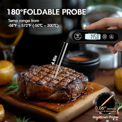 DOQAUS Meat Thermometer Digital for Cooking, Waterproof Instant Read Food Thermometer with 2S Response, Backlight LCD, Foldable Probe for BBQ Smoker Turkey Candy Oil Fry | Waterproof Backlight LCD, Foldable Probe for BBQ Smoker Turkey Candy Oil Fry