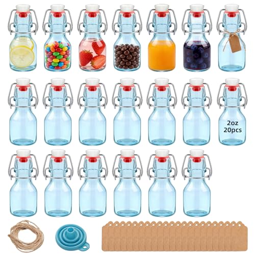 20Pcs 2oz Swing Top Glass Bottles,Flip Top Glass Bottle with Lids Sealable Kombucha Bottle for Brew Beer Syrup Vanilla Extract Air Tight Bottles (Blue) - color: Blue