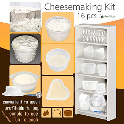 16 pcs Cheese Making Kit for Beginners - Soft Cheese Form Molds for Cheese Making + Thermometer + Hard Cheese Mold with a Follower - Cheese Making Supplies - Moldes Para Queso Fresco Casero №5