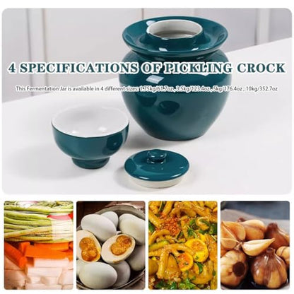 Peacock Green Retro Fermentation Crock, Old Traditional Water-Sealed Kimchi Jar, Thickened Ceramic Pickling Crock, Enameled Inside and Outside(1.75kg/61.7oz) - size: 1.75kg/61.7oz