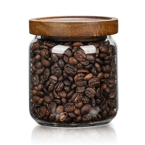 1 PC Small Glass Storage Jars with Airtight Lids, 17 fl oz (500ml) coffee container with Wooden Lid, Glass Pantry Canister for Beans, Rice, Sugar and etc - color: clear-（1PC，17FL OZ/500ML）