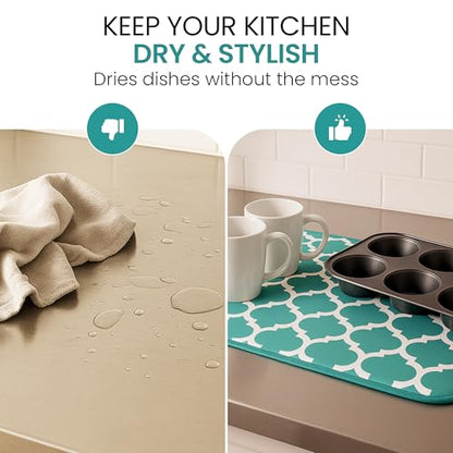 Dish Drying Mat for Kitchen Counter - 18 x 14 Inch Large Super Absorbent Microfiber Dish Drying Pad, Machine Washable Quick Dry Under Dish Rack Mat, Counter Protector for Dishes Pots Pans, Coffee Bar - style: Dish Drying Mat