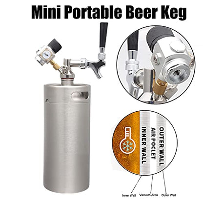 Mini Stainless Steel Beer Keg,Portable Home Dispenser System to Keep Fresh for Home Kitchen Brewing Beer,Keeps Carbonation for Craft Beer Draft and Homebrew,3.6 liters