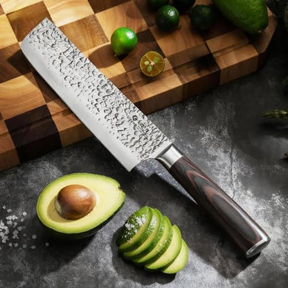 imarku Nakiri Knife,7 Inch High Carbon Stainless Steel Japanese Chef Knife,Razor Sharp Chopping Vegetable and Meat Cleaver Kitchen Knife with Ergonomic Handle,Birthday Gift - color: Dark Brown/Coffee