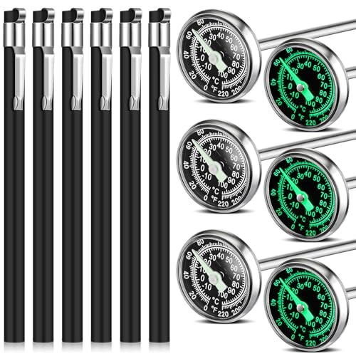 Xuhal 6 Pcs Stainless Steel Kitchen Glow Thermometer with 5 Inch Long Stem 1 Inch Dial Thermometer Milk Frothing Food for Oven Probe Meat Grill BBQ Cooking Chocolate Water(Black) - color: Black