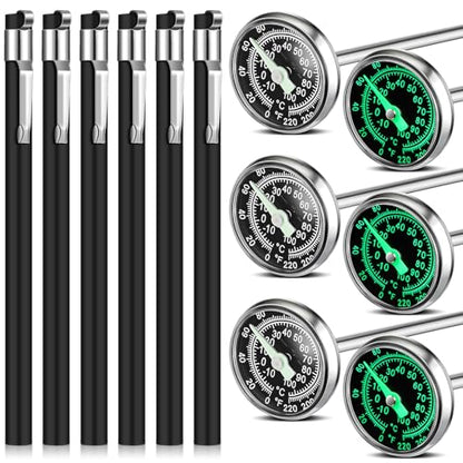 Xuhal 6 Pcs Stainless Steel Kitchen Glow Thermometer with 5 Inch Long Stem 1 Inch Dial Thermometer Milk Frothing Food for Oven Probe Meat Grill BBQ Cooking Chocolate Water(Black) - color: Black