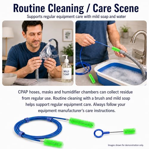 CPAP Hose Brush Set, 6.5 ft Dual-Ended CPAP Hose Brush for 22 mm & 15 mm Tubing, CPAP Hose Cleaner Brush & Tube Cleaning Brush with Detail Brush for Mask Openings, Elbows & Connec - color: Double-ended