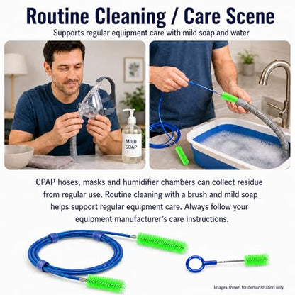 CPAP Hose Brush Set, 6.5 ft Dual-Ended CPAP Hose Brush for 22 mm & 15 mm Tubing, CPAP Hose Cleaner Brush & Tube Cleaning Brush with Detail Brush for Mask Openings, Elbows & Connec - color: Double-ended