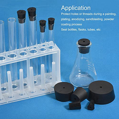 MECCANIXITY Rubber Tapered Plug 26mm to 32mm with Hole Test Tubes Bungs Stopper Black for Lab Home 5 Pieces - size: 26mm - 32mm