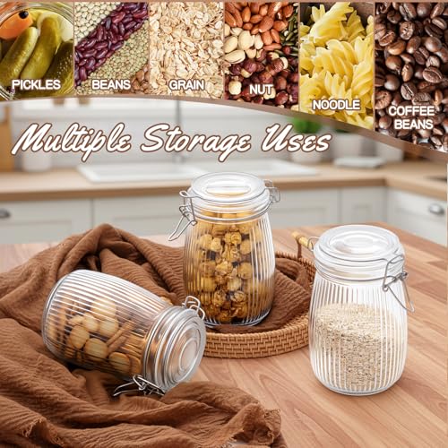 32 oz Glass Mason Jars with Airtight Lid 6 Pack, Wide Mouth Striped Canning Jars with Clip Top Lids for Kitchen Storage Pickling Snack, Nut, Candy, Salad Jams Coffee Beans - size: 32oz
