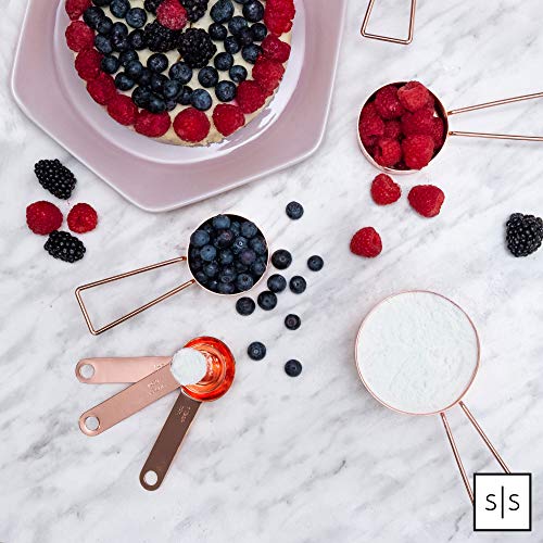 Copper Measuring Cups and Spoons Set – 8-Piece Stackable Stainless Steel Metal Measuring Utensils – Stylish and Sturdy Rose Gold Kitchen Accessories for Baking and Cooking - color: Copper