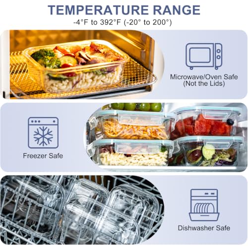 Glass Food Storage Containers Set with Airtight Lids – Leak-Proof Meal Prep Containers for Soups, Leftovers & Lunches – BPA Free, Microwave, Dishwasher & Freezer Safe (Blue 6PCS) - color: Blue 6PCS