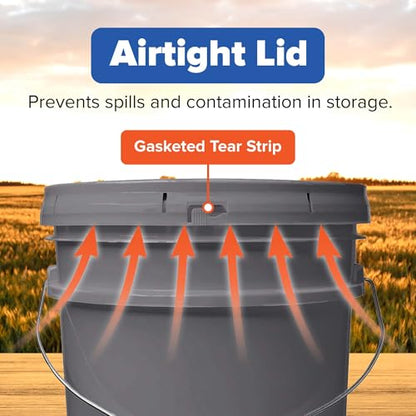 ePackageSupply 5 Gallon Plastic Bucket with Airtight Lid | Made in USA | Food Grade Bucket | BPA-Free | Heavy Duty 90 Mil All Purpose Pail | One 12" Rubber Mallet & One Lid Opener Included | 6 Pack - color: Gray, size: 6 Packs