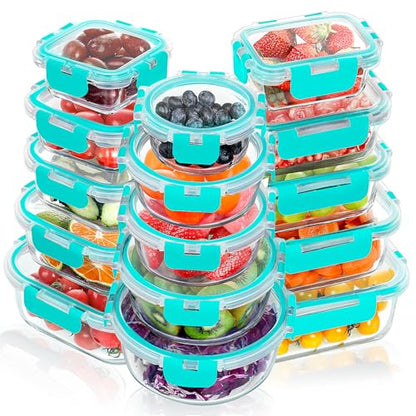 VERONES 30 Pieces Glass Meal Prep Containers Set, Stackable Glass Food Storage Containers with Lids-Airtight Lunch Containers，for Microwave, Oven, Freezer & Dishwasher,Green - color: Green-30