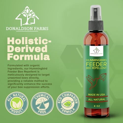 Donaldson Farms Hummingbird Feeder Bee Repellent Spray - Efficiently Keep Bees Off Hummingbird Feeder, Natural Bee Repellent Sprays for Patio Garden, Citrus Spray for Outdoor Bird Food - 8oz Bottle