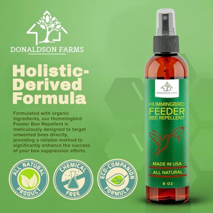 Donaldson Farms Hummingbird Feeder Bee Repellent Spray - Efficiently Keep Bees Off Hummingbird Feeder, Natural Bee Repellent Sprays for Patio Garden, Citrus Spray for Outdoor Bird Food - 8oz Bottle
