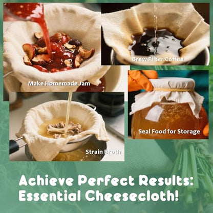 6Pcs Grade 100 Cheese Cloths 20×20 Inch, 100% Unbleached Cotton Butter Muslin, Finished Edge, Reusable Pre-Washed for Straining & Cooking