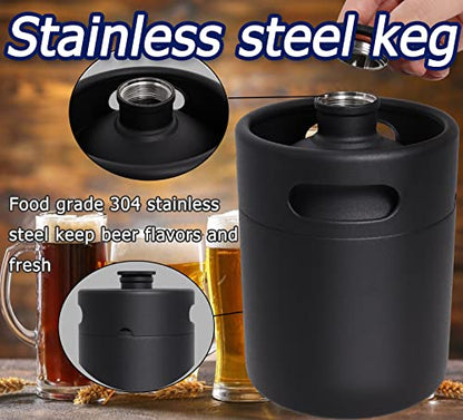 Mini Keg Growler, 64 OZ 304 Stainless Steel Mini Beer Keg with Seal knob Cover, Pressurized Growler with No Scratch Matte Black Powder Coated for Home kitchen Brewing Beer(2L)