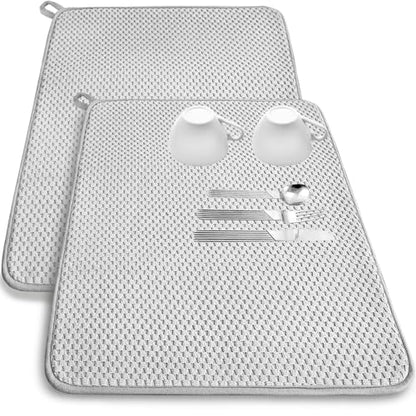 2 Pack Microfiber Dish Drying Mat,24x17" Large Size Highly Absorbent Dish Drainer Mat,Kitchen Counter Quick Dry Pads for Under Sink,Coffee Rack(Gray)