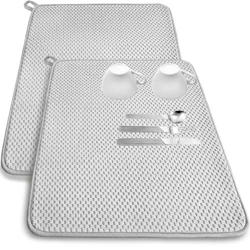 2 Pack Microfiber Dish Drying Mat,24x17" Large Size Highly Absorbent Dish Drainer Mat,Kitchen Counter Quick Dry Pads for Under Sink,Coffee Rack(Gray)