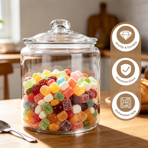 Masthome 1 Gallon Glass Jar with Lid,Large Glass Cookie Jar,Wide Mouth,Dishwasher Safe,Large Clear Jar,Storage Containers with Lids For Flour,Nuts,Cookies,Snacks - color: Glass Storage Jars Set