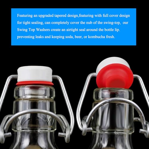 Swing Flip Top Bottle Cap Gasket Swing Top Bottle Seals Washers Beer Bottles Gasket Red Full Cover Design Silicone Rubber Reusable High Pressure 30 Pieces for Home Brew Beer Soda Bottles Sealing