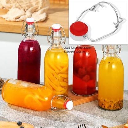 8 Pack flip top glass bottle 12 oz,swing top glass bottles 12oz with airtight lids for home brewing,kombucha,kefir,vanilla extract,beer,oil,vinegar,homemade juices,soda,beverages,2nd fermentation