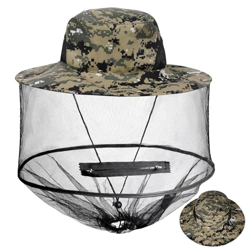 Sucrain Mosquito Head Net Hat Sun Hat Garden Bug Hat with Hidden Net Mesh for Outdoor Gardening Beekeeping - color: Camouflage