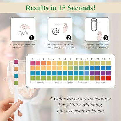 pH Test Strips 0-14, 150CT pH Testing Kit for Drinking Water, Pool Spa Aquarium Fish Tank Urine Saliva Food Beverage Kombucha Soil Hydroponics, Litmus Paper pH Tester Kit for Soap Making, Skincare