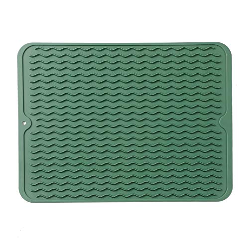 MicoYang Silicone Dish Drying Mat — Quick-Dry Ridges Counter & Sink Pad, Heat-Resistant Trivet to 450°F, Non-Slip & Dishwasher Safe, Roll-Up Storage, 18 Colors & 9 Sizes (Green, 16"×12") - color: Green, size: 16"L x 12"W