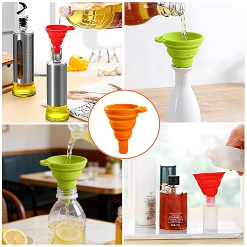 Food Grade Silicone Collapsible Funnels, New Upgrade Kitchen Funnel Set Portable Small Funnels, for Kitchen, Small Medium and Large Funnels Easy Clean & Space-Saving (8)