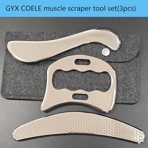 3 in 1 Professional IASTM Massage Tool Set, Stainless Steel Muscle Scraper, Physical Therapy Tools for Soft Tissue - style: GYX COELE-03