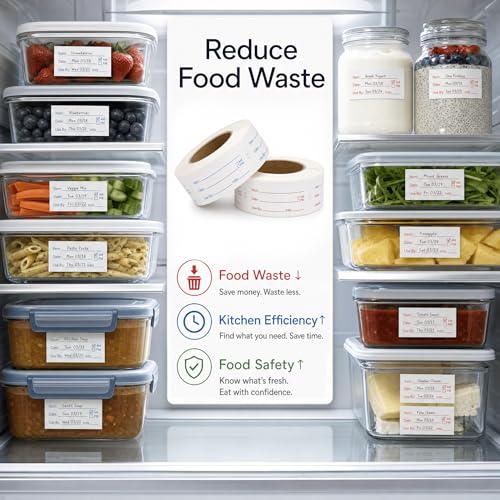Food Labels for Containers, 2 Rolls, 500 Each, Meal Prep Kitchen Storage. | 1000 labels total. Writable fields Item Date Use By AM PM Initials. 1x2 inch labels for meal prep kitchen restaurant storage.