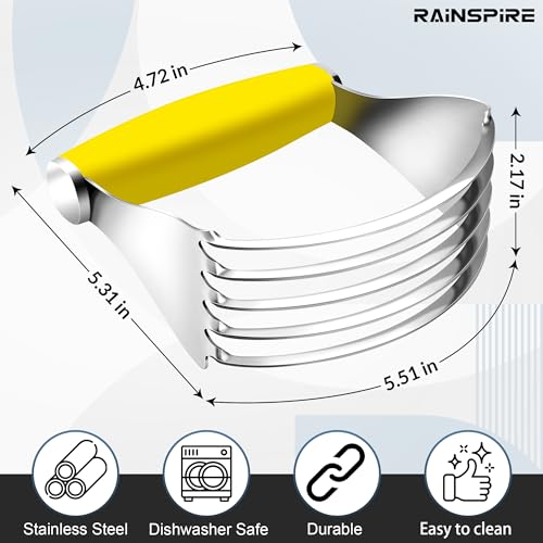 Rainspire XL Pastry Cutter For Baking, Heavy Duty Pastry Blender Stainless Steel, Thick Sharp Blades Dough Blender, Dough Cutter Butter Cutter Pastry for Easy Mixing, Dishwasher Safe (Yellow) - color: Yellow