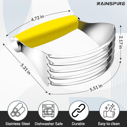 Rainspire XL Pastry Cutter For Baking, Heavy Duty Pastry Blender Stainless Steel, Thick Sharp Blades Dough Blender, Dough Cutter Butter Cutter Pastry for Easy Mixing, Dishwasher Safe (Yellow) - color: Yellow
