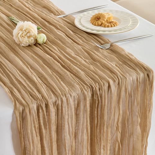 Fanami 1 Pack Cheesecloth Table Runner -10FT Nude Brown Boho Gauze Cheese Cloth Table Runner 120 Inches Long Rustic Sheer Fabric Centerpieces for Wedding Birthday Party Bridal Baby Shower Decorations - color: Nude Brown, size: 10FT*1PC